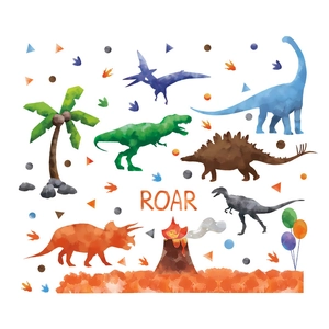 Stickers muraux dinosaures à l'aquarelle pour chambre de garçon avec empreintes d'animaux