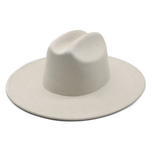 Chapeau Fedora classique en daim blanc crème à large bord pour l'automne et l'hiver