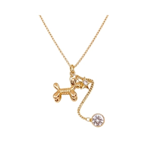 14K gold plated necklace with balloon dog pendant, star charm and sparkling zircon