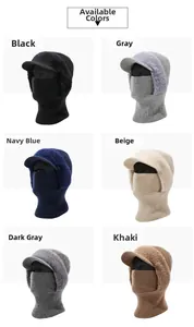 Winter thermal knit hat set featuring integrated face mask and soft plush trim lining