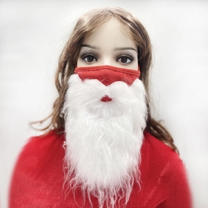 Christmas Santa Claus red cotton face mask with long white faux beard for holiday party