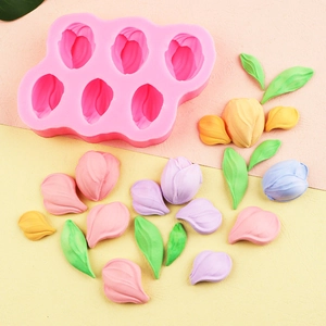 Rosa Silikonform für Tulpenblüten und Blätter zum Basteln und Backen mit DIY-Design