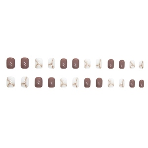 Elegant marble pattern and mauve purple short square press-on nail kit with 24 pieces