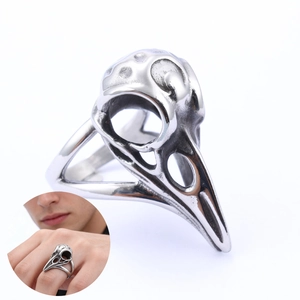 Crow Skull Ring Stainless Steel Viking Gothic Punk Vintage Jewelry For Men Raven Bird Head