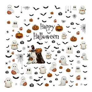 Adesivi per finestre di Halloween con fantasmi, zucche e scritta Happy Halloween