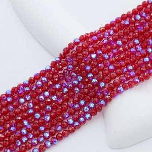 Strands of 4mm red faceted crystal glass beads with AB iridescent finish for DIY jewelry
