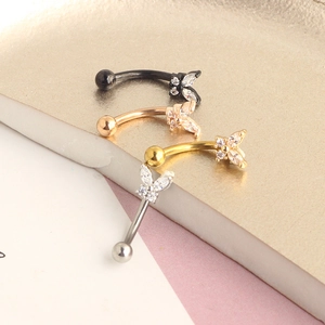 16G stainless steel eyebrow rings with zircon butterfly charms in four metallic colors
