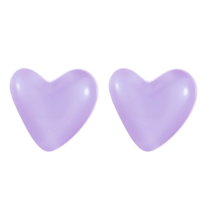 Detailed view of light purple resin heart earrings with a smooth polished finish