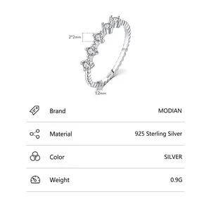 Minimalist S925 sterling silver rope band ring featuring five sparkling zircon stones