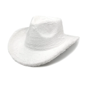 Faux rabbit fur western cowboy hat in white with wide brim and plush textured finish