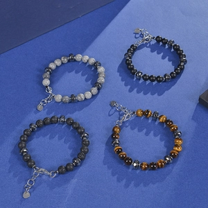 Handmade tiger eye and lava stone beaded bracelets with stainless steel chain and heart pendant