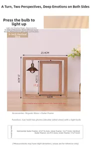 Rotating 6-inch double-sided wooden photo frame with detailed dimensions and 360-degree pivot
