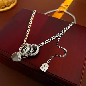 Safety Pin Pendant Necklace Copper With Cubic Zirconia Interlocking Rings Long Tassel Clavicle Chain Trendy Jewelry Women