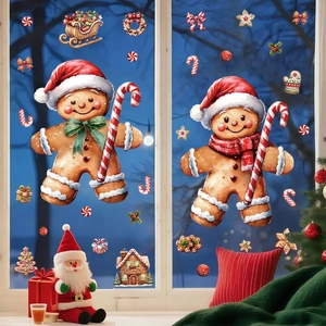 Christmas gingerbread man static window decals with candy house and festive party decor