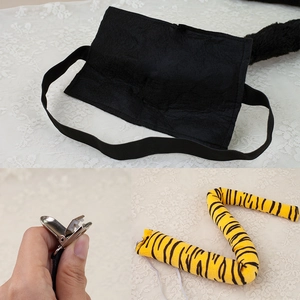 Tiger tail costume set with plush ears, striped tail and metal clip for Halloween cosplay