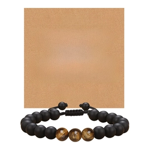Tiger eye and matte stone braided bracelet with emotional message card for men