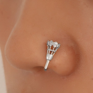 Silver non-pierced geometric U-shaped nose clip with sparkling zircon butterfly detail