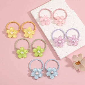Sweet Flower Hair Ties High Elastic Resin Glitter Colorful Hair Accessories For Little Girls Durable No Damage