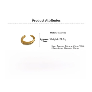 Fiche technique détaillée du bracelet ovale doré en acrylique avec taille et poids inclus