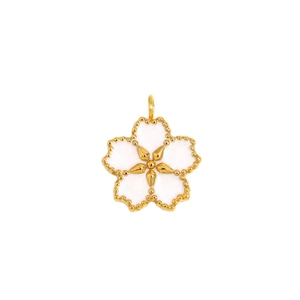 18K gold plated stainless steel floral pendant with white enamel and beaded edges