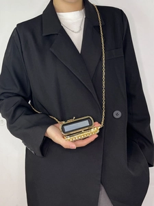 Chic gold rhinestone lipstick mini crossbody bag with metal chain strap for women