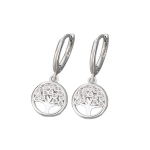 Exquisite S925 silver hoop earrings with cubic zirconia micro-pave Tree of Life pendants
