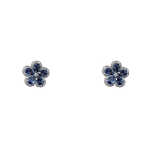 Vintage blue zircon flower earrings with silver needles and exquisite crystal petals