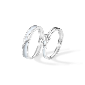 Luminous S925 sterling silver couple rings with zircon stars and enamel meteor pattern
