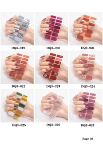 Macro display of nine 3D laser gold nail stickers with glitter and marble texture designs