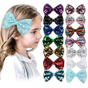 Sequin hair bows set for girls featuring 16 different colors and glitter fabric texture