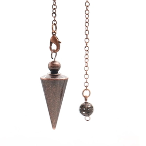 Vintage bronze conical pendulum pendant with textured finish and delicate metal chain
