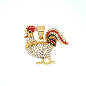 Iced out Gallic rooster pendant necklace with gold plating and sparkling crystals