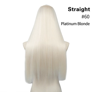 Straight platinum blonde #60 synthetic hair extension shown on a mannequin back view