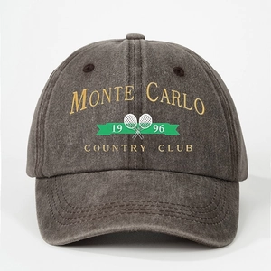Washed dark gray baseball cap featuring Monte Carlo Country Club 1996 tennis embroidery