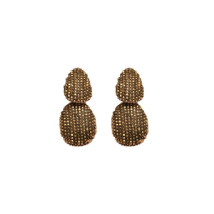 Vintage style bronze oval drop earrings with textured micro-beaded metallic finish