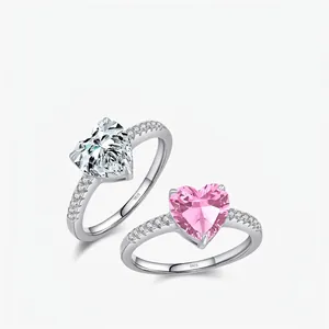 Heart Shape Zircon Ring 925 Sterling Silver Sparkly Heart Cut Sparkly Romantic Wedding Proposal Jewelry For Women