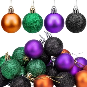 Halloween Christmas ball set with 24 matte and glitter hanging ornaments in mixed colors