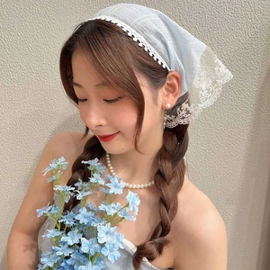 French Lace Triangle Hair Scarf Plaid Floral Embroidery Headwrap Breathable Sun Protection Fashion Hair Accessory For Women