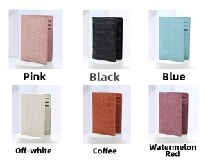 Detail view of multi-color crocodile texture card holders in pink black blue and white