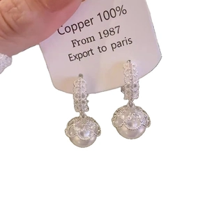 Elegant silver lace pearl drop earrings with zircon embellishments for daily wear
