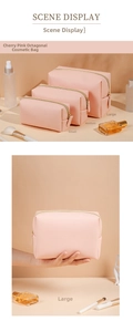 Three-piece set of octagonal pink PU leather makeup bags with gold zipper and cross texture