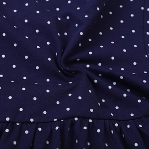 Girls long sleeve navy blue polka dot dress with elegant pleated embroidery details