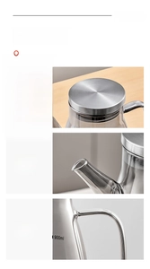 Detailed view of 900ml glass oil dispenser with stainless steel eagle beak and dust lid