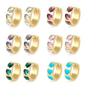 Heart Shaped Colorful Zircon Huggie Hoop Earrings With 925 Sterling Silver Earring Post Copper 18K Gold Plated Women