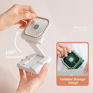 Foldable portable mini hand-held fan with 180-degree adjustable angle and neck strap