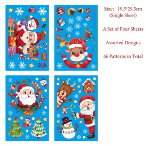 Detail view showing 4 sheets of Christmas window stickers with Santa and reindeer patterns