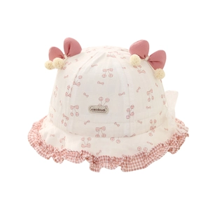 Chapeau de soleil bébé fille avec imprimé cerise et nœuds pour sorties printanières