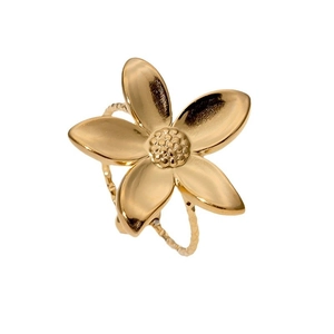 Minimalistischer verstellbarer Edelstahlring in Gold mit Blumenmuster auf weißem Hintergrund