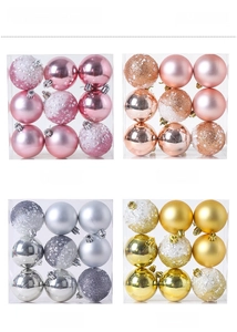 Detail view of 9-piece 6cm Christmas ball set in glitter, matte, and glossy finishes
