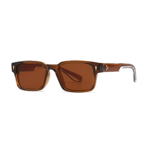 Classic square brown translucent sunglasses with protective dark lenses and metal rivets